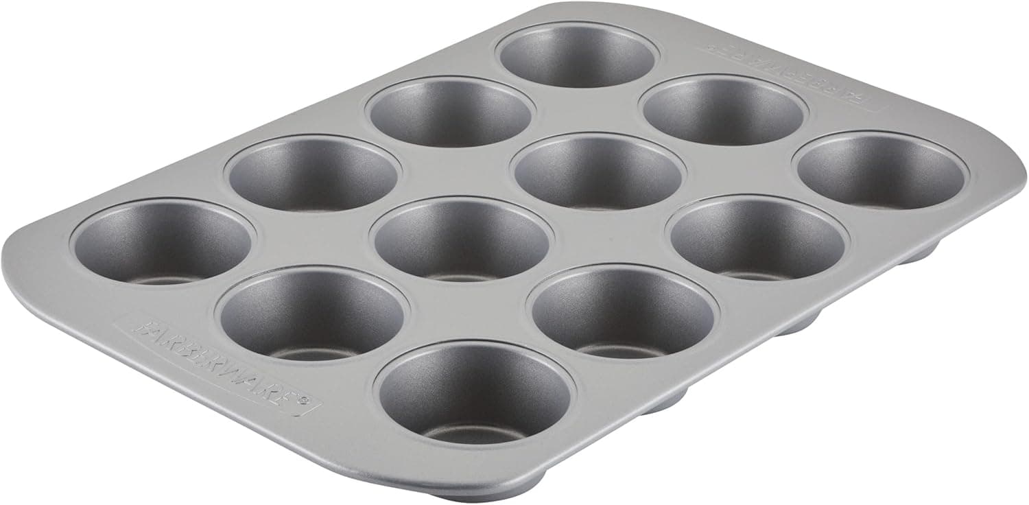 Farberware Bakeware Nonstick Muffin Pan, 12-Cup, Cupcake Baking Pan, Gray