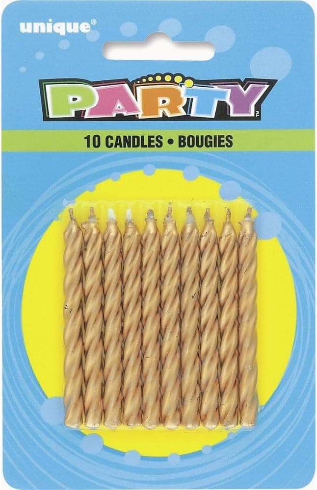 Sparkling Gold Spiral Birthday Candles (Pack of 10) - Celebration Candles