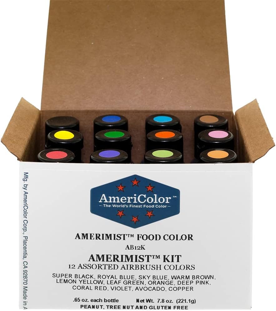 AmeriColor AmeriMist Airbrush Food Coloring Kit, 12 .65 Ounce Bottles