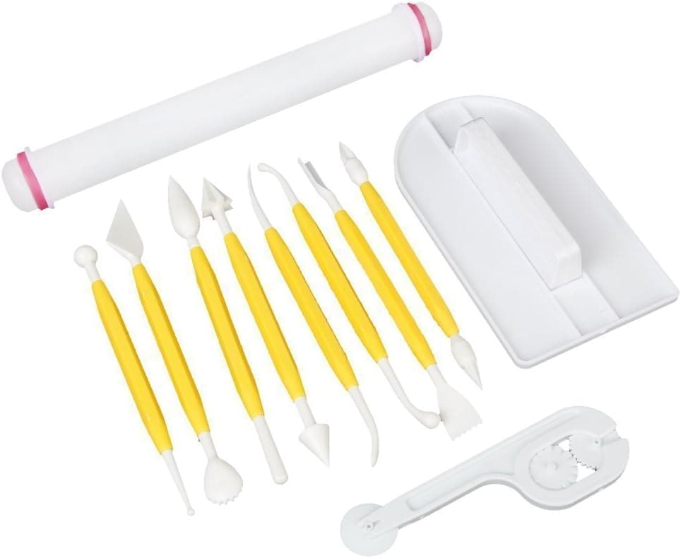 HOSL Fondant Cake Decorating Tools Set 11pcs Fondant Cutters Roller Fondant Smoother & Rolling Pin Flower Fondant Molds
