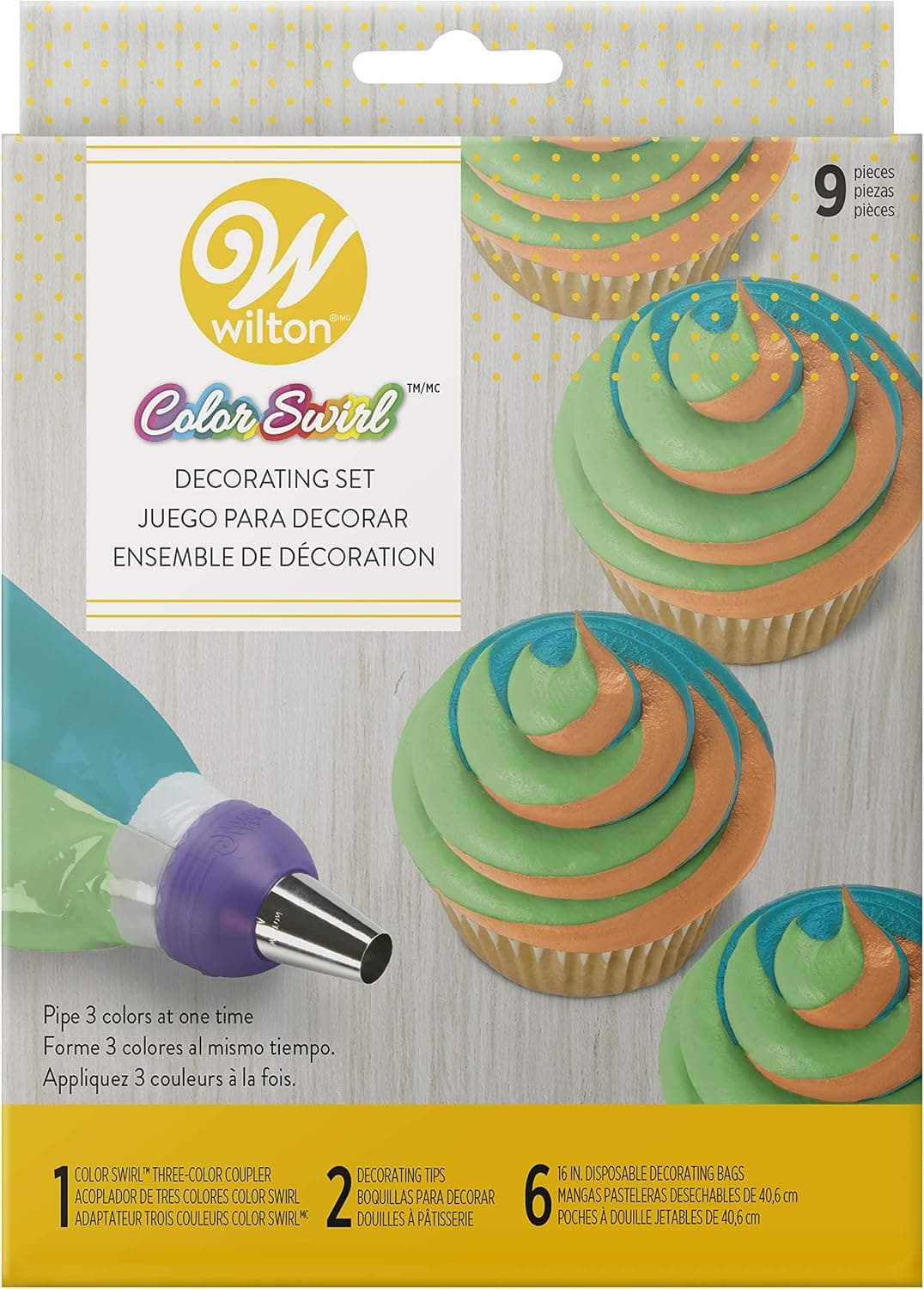 Wilton Color Swirl Icing Kit, 3-Color Coupler with Piping Bags and Tips, 9-Piece