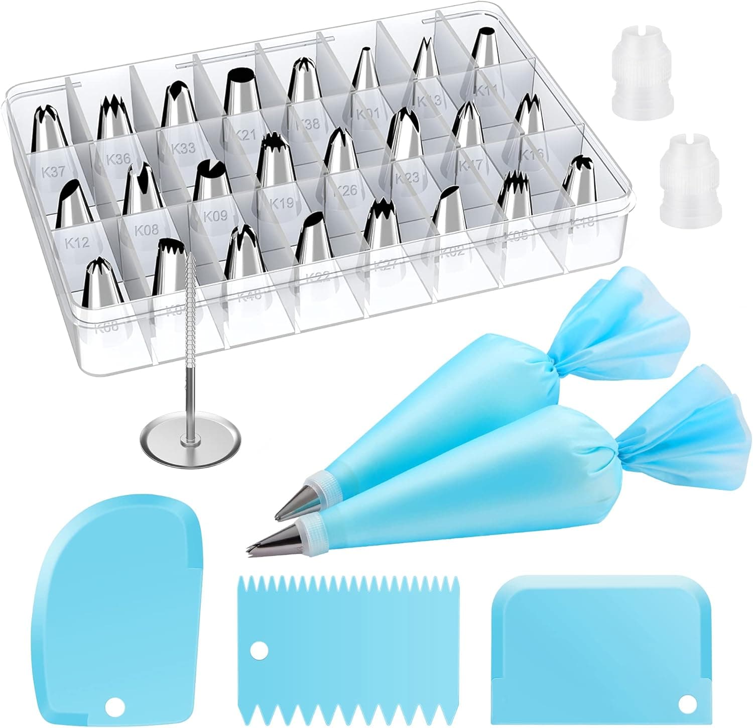 Kootek 32-Piece Piping Bags and Tips Set with 24 Icing Piping Tips, 2 Reusable Pastry Bags 12 Inch