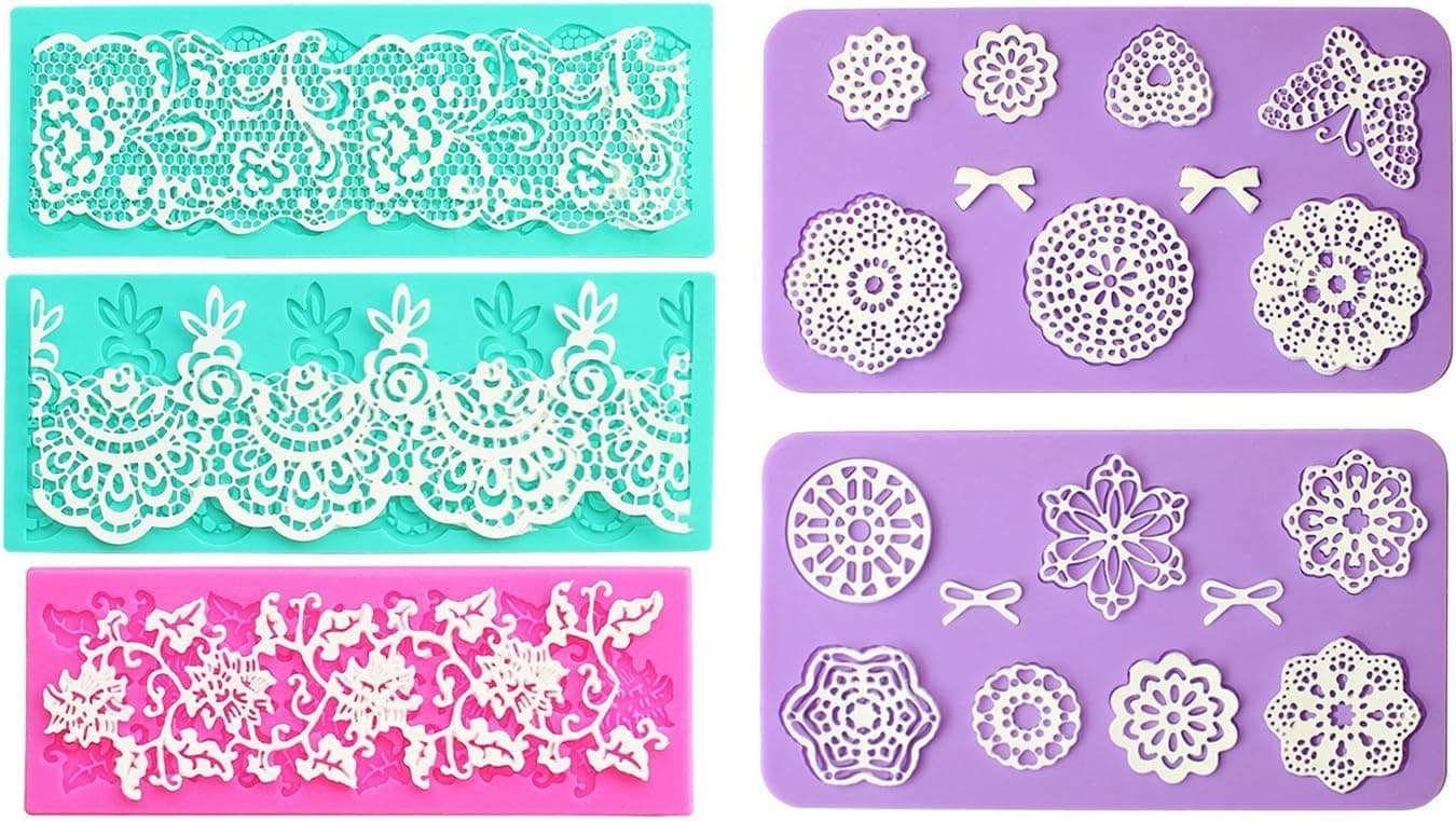 Embossing Lace Fondant Moulds, Multi Circle Flowers Lace Mat Wedding Cake Decoration Tool, Silicone Molds set of 5