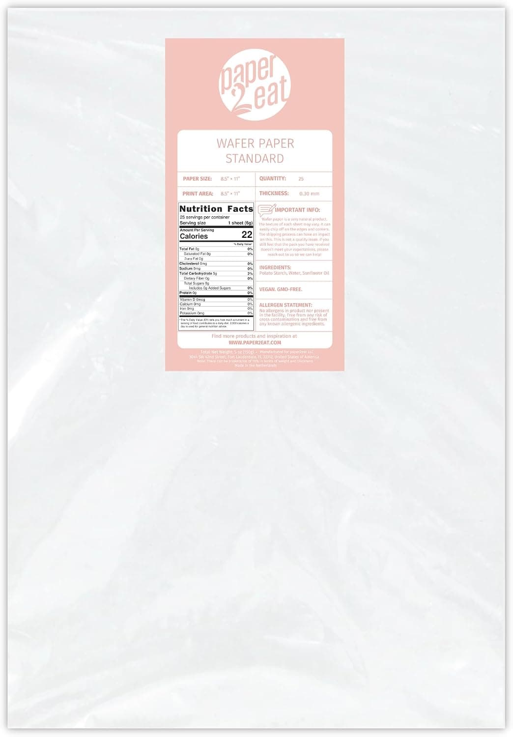 paper2eat edible Wafer Paper Sheets Standard - 0.30 mm - 25 sheets