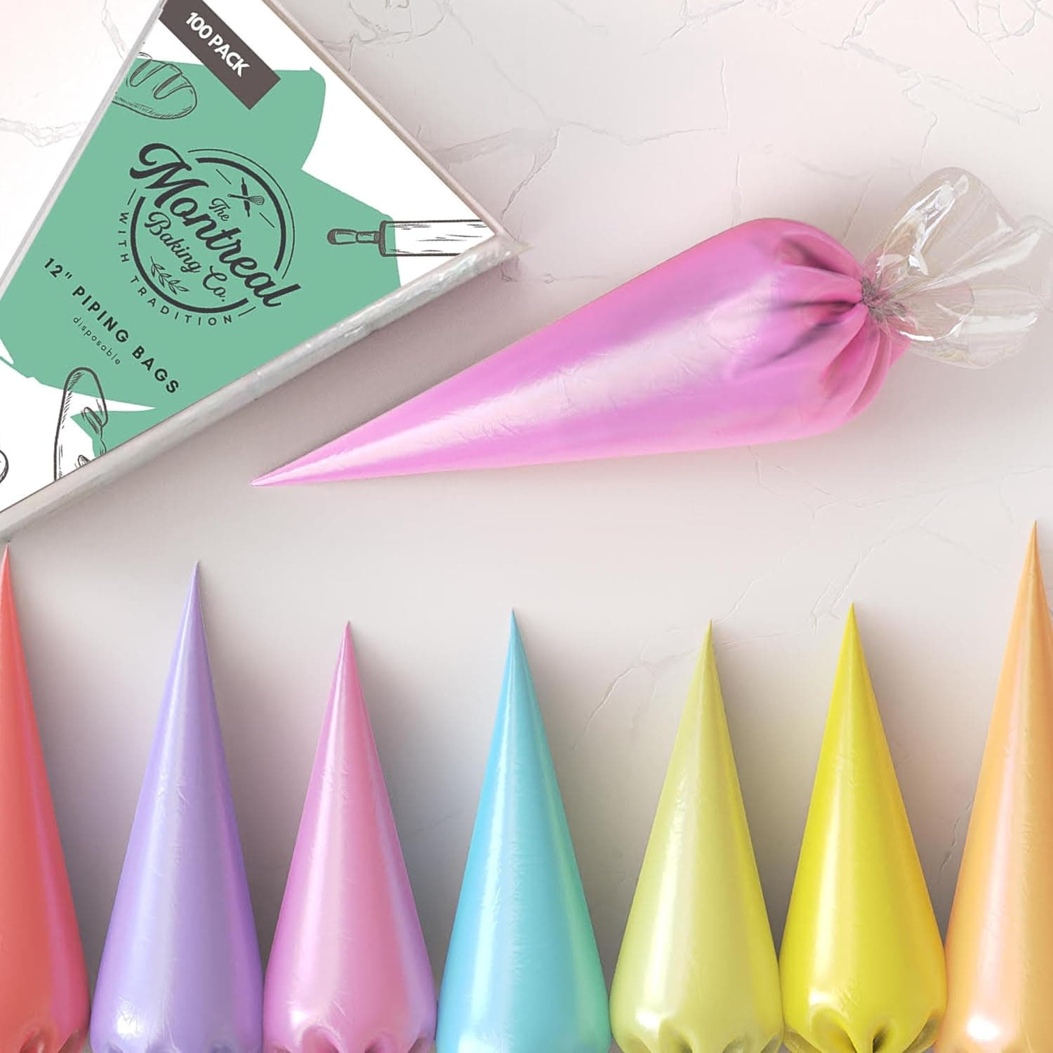 Tipless Piping Bags Disposable, 12-Inch 100 Pack, Commercial Grade for Royal Icing