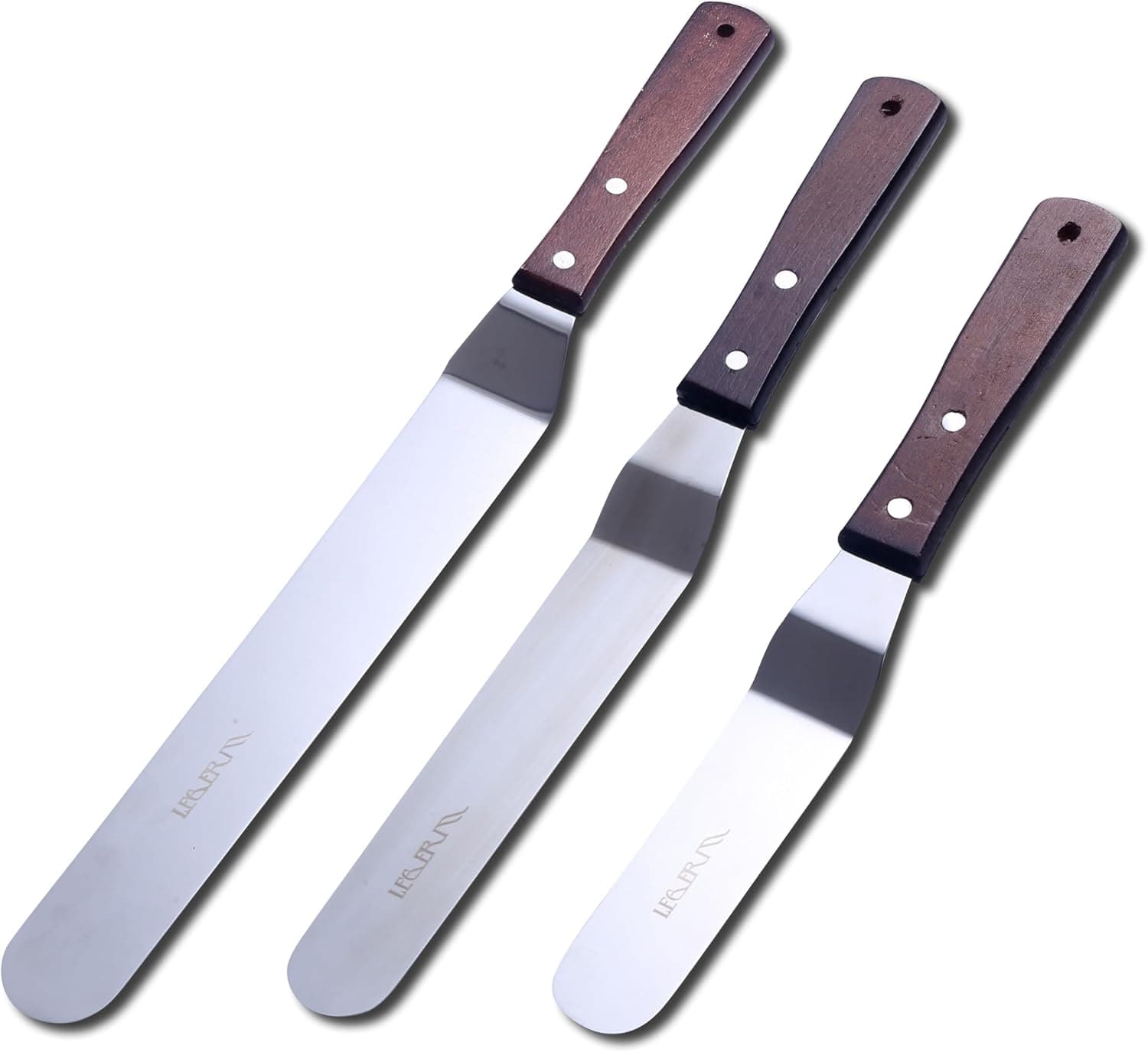 LEGERM Cake Decorating Angled Icing Spatula Set of 6, 8 and 10 Inch with Wooden Handles