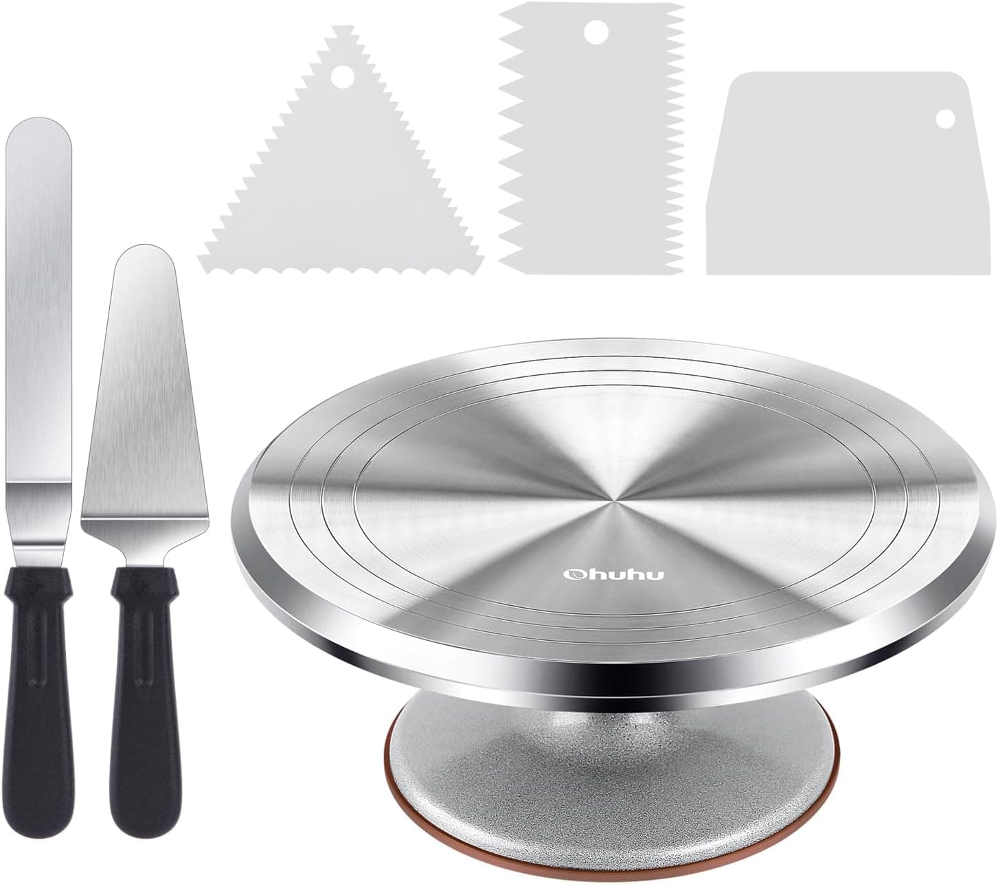 Cake Turntable, Ohuhu Aluminium 12 Inch Cake Decorating Kit Supplies Rotating Stand Revolving Spinner with 2 Icing Spatula 3 Comb Smoother