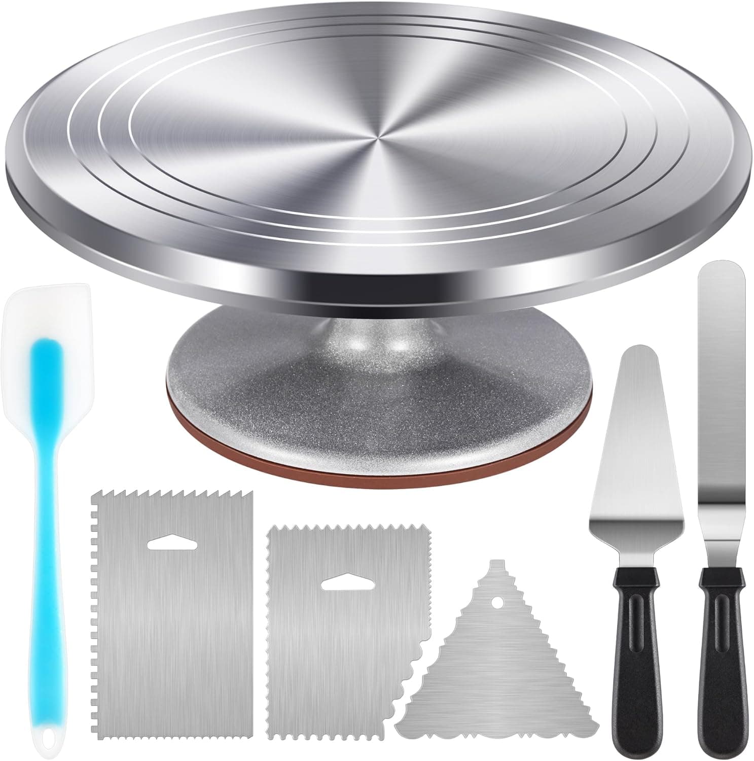 Kootek Aluminium Cake Turntable Set, Baking Tools with Revolving 12 Inch Cake Stand, 12.7 Inch Offset Spatula, 3 Icing Smoothers