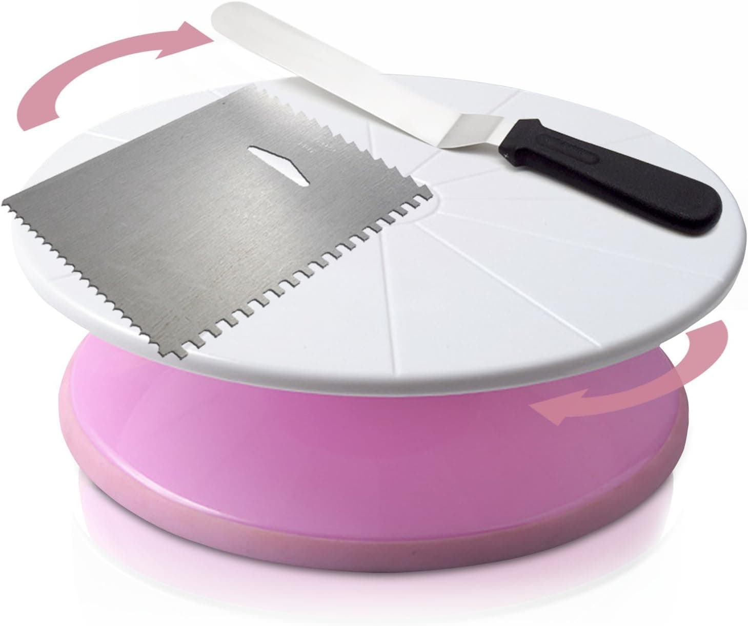 Rotating Cake Turntable Stand Kit: 12 Inch Spinning Cake Stand with Angled Icing Spatula and Decorating Comb/Icing Smoother