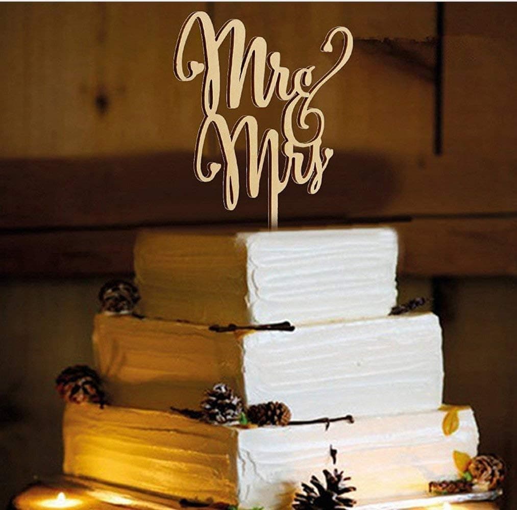 KOOTIPS Mr and Mrs Cake Toppers, Wooden Wedding Cake Topper Party Cake Decoration