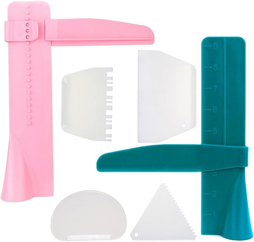 FineGood 2pcs Adjustable Cake Smoother Polisher with 4pcs Different Scrapers, Fondant Cream Edge Smoothing Decorating Tools