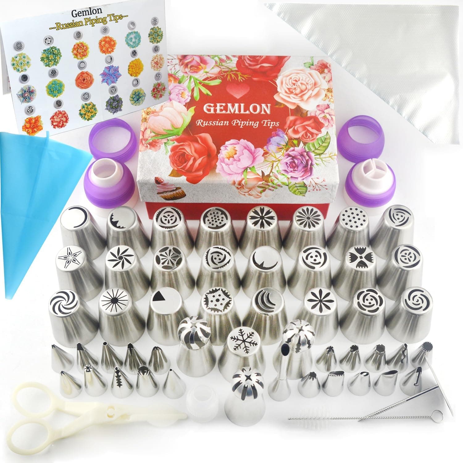 GEMLON Russian Piping Tips for Cake Decorating, 88Pcs Flower Icing and Frosting Nozzles Set