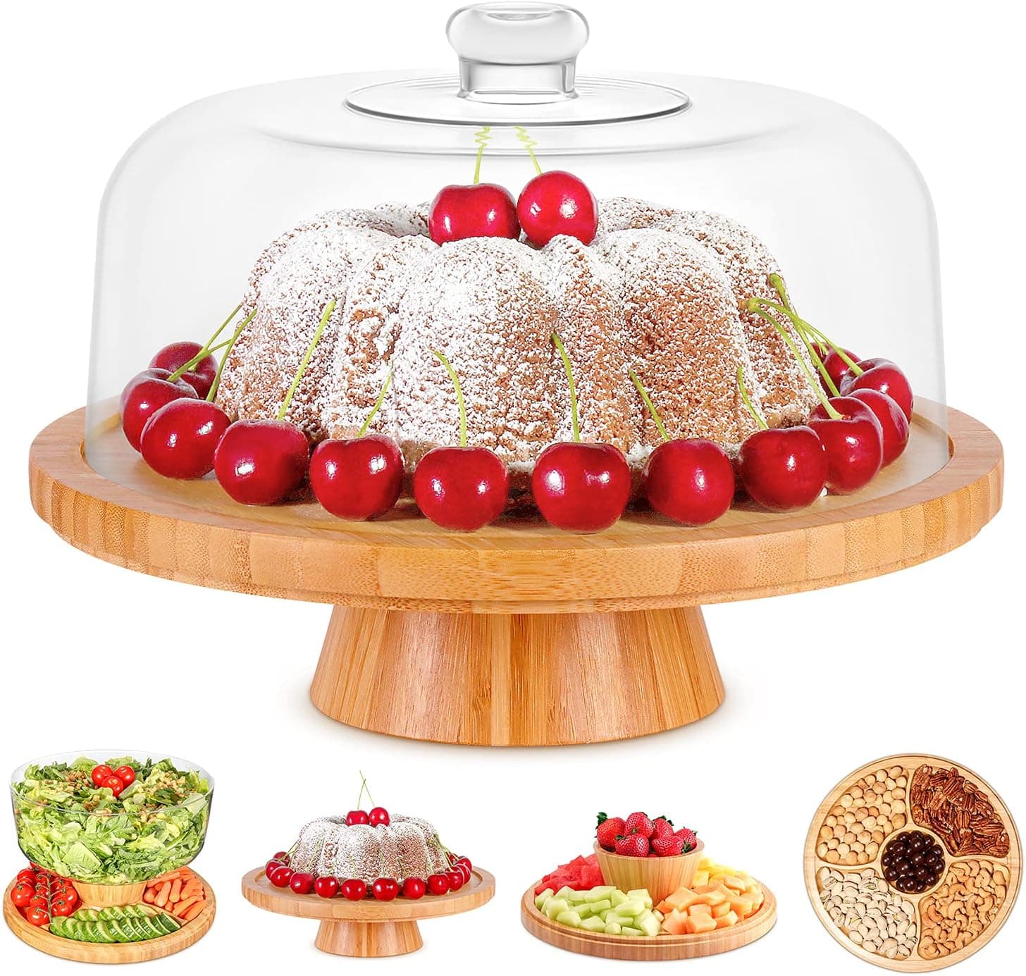 Homeries Acrylic Cake Stand with Lid, 6-in-1 Multi-Functional Serving Platter with Dome