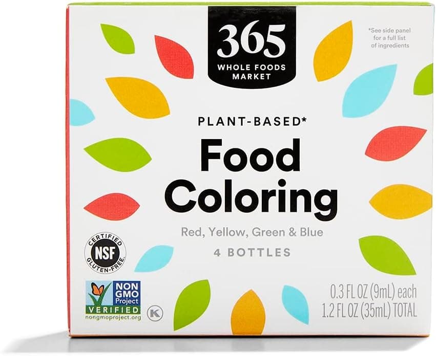 365 by Whole Foods Market, Plant-Based Food Coloring (Red, Yellow, Green & Blue Bottles), 0.3 Fl Oz Each
