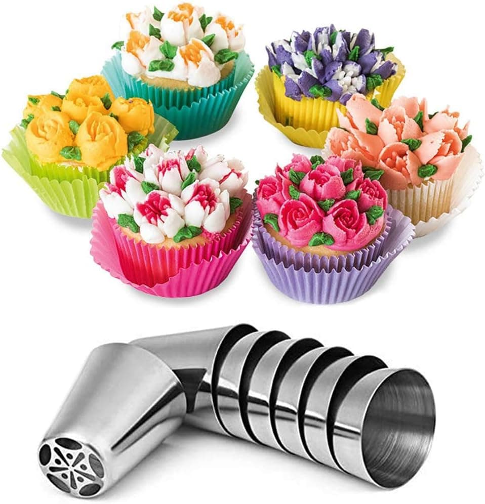 WOWDECOR Russian Piping Tips Cake Decorating Complete Set, 24pcs Flower Shaped Icing Nozzles Kit
