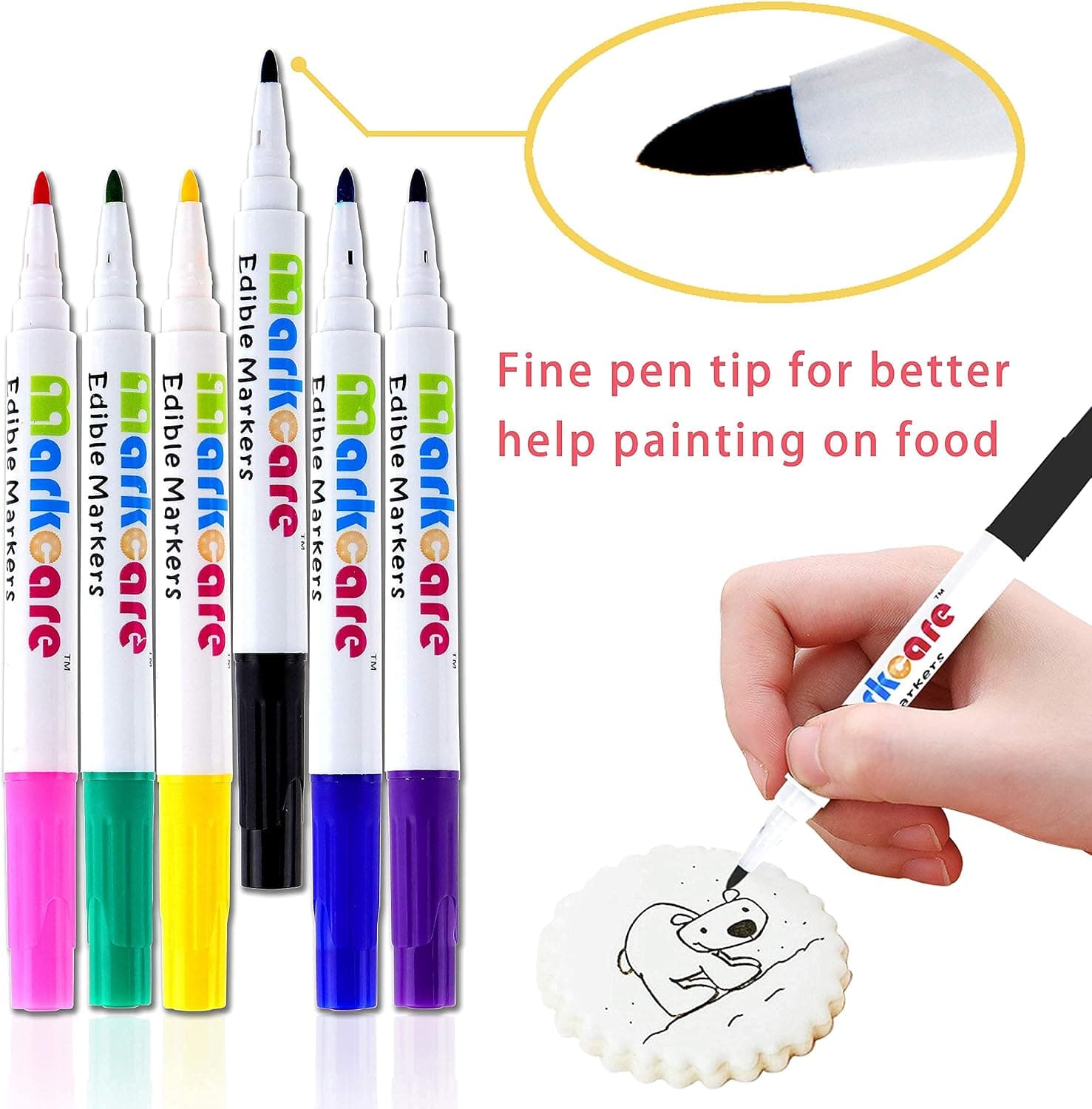 Edible Markers, Food Coloring Pens, 6 Colors Food Grade Pen, Thick Tip and Fine Tip