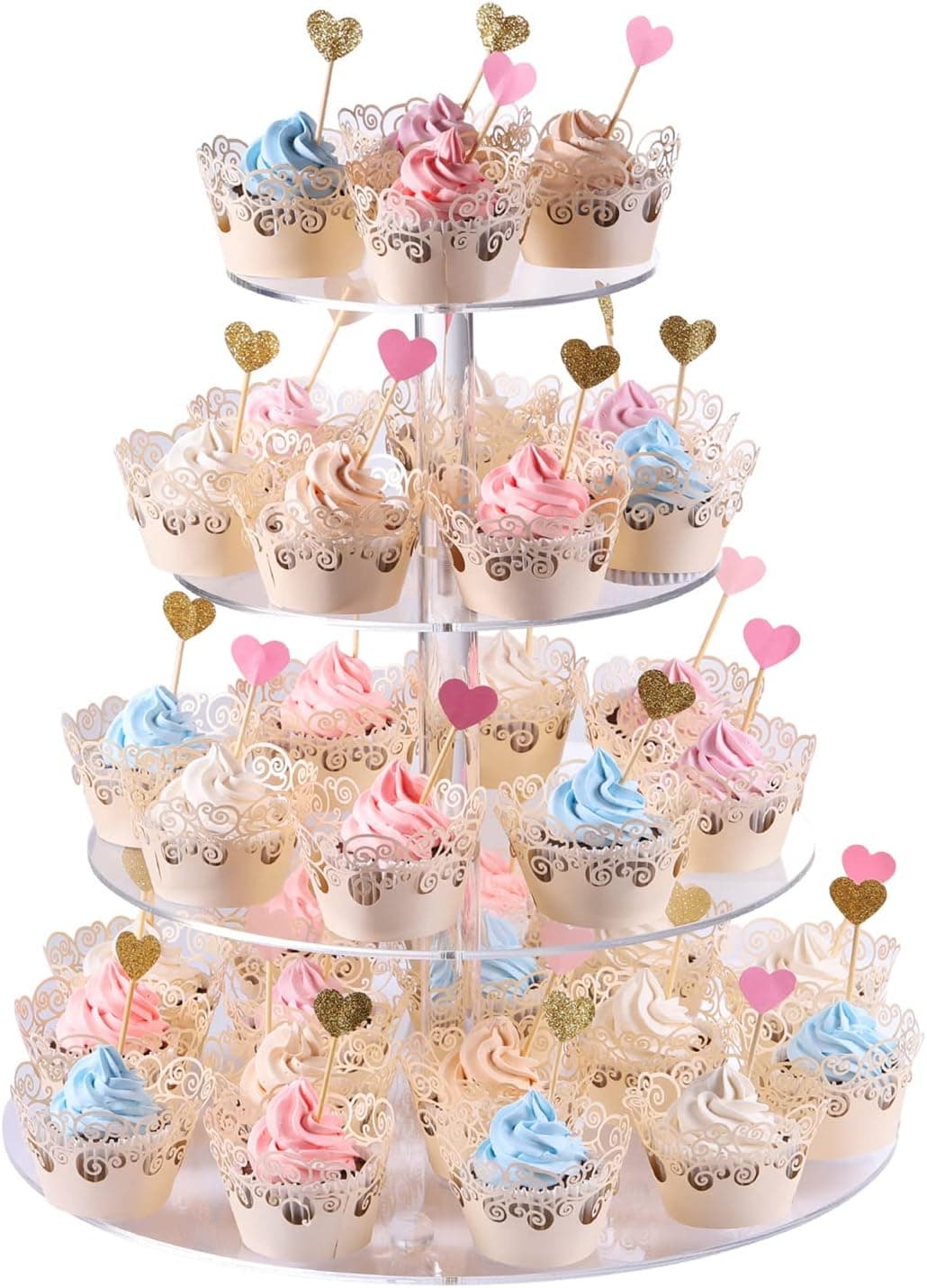 AMEITECH 4-Tier Round Acrylic Cupcake Display Stand Dessert Tower, 15.7 Inches Transparent