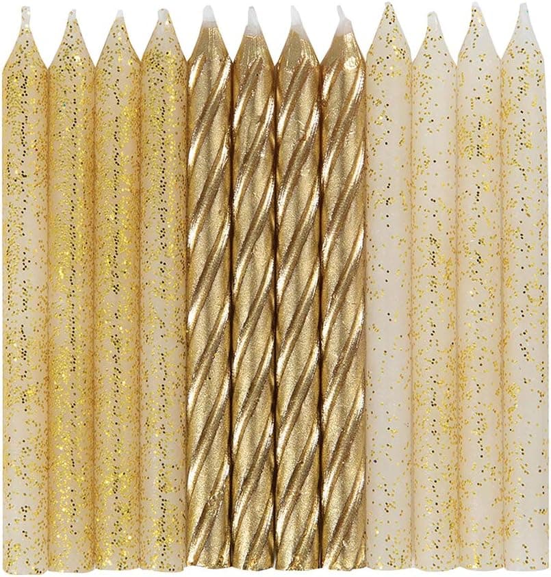 Dazzling Glitter & Gold Spiral Birthday Candles - 24ct Assorted Pack