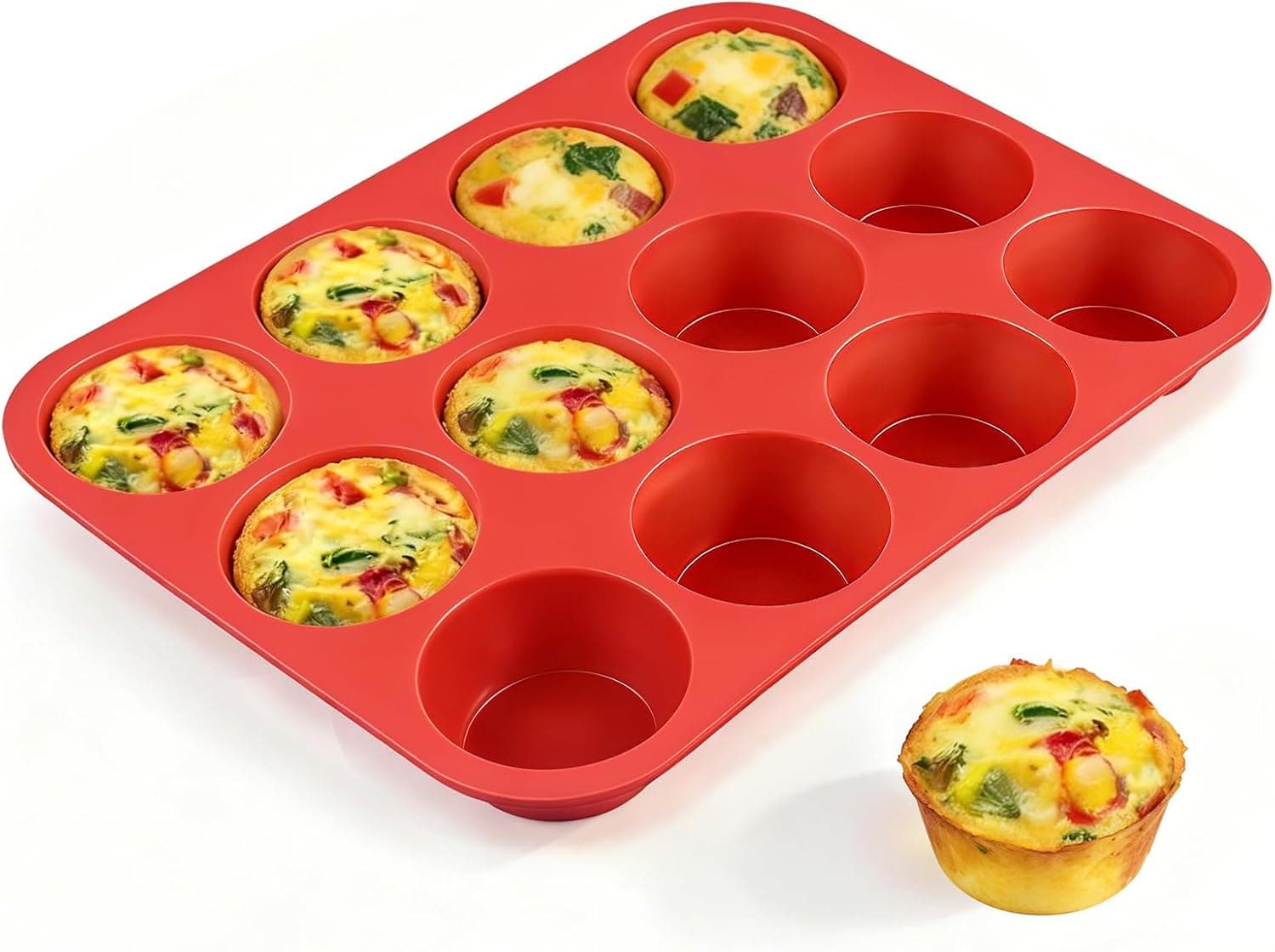 CAKETIME 12 Cups Silicone Muffin Pan, Nonstick Cupcake Pan Regular Size