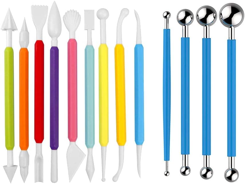 Amytalk 13PCS Fondant Tool, Cake Decorating Hand Tool, Double Head Metal Ball, Gum Paste Modeling Tools