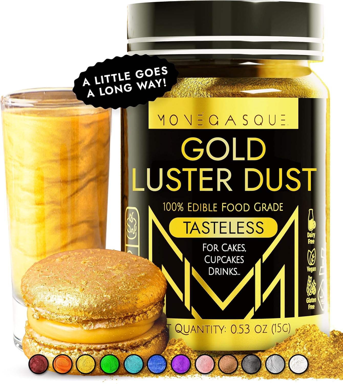 MONEGASQUE Gold Edible Glitter for Drinks 15g - Gold Luster Dust for Cocktails, Cake Decorations