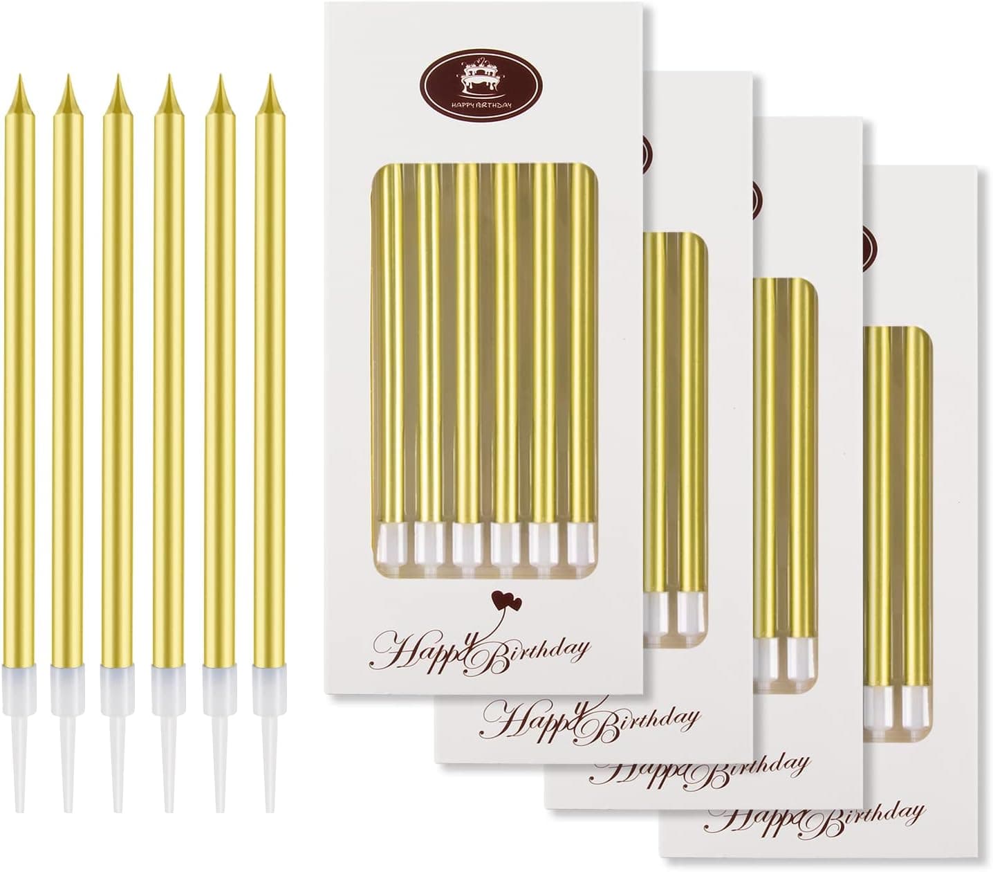 BEAN LIEVE 24-Count Birthday Candles - Long Thin Slow Burning Cake Candles (Gold)