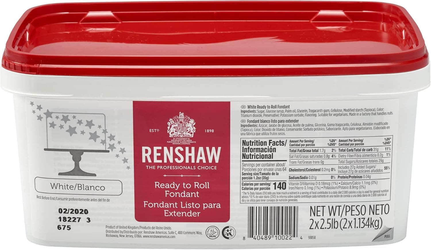 RENSHAW Fondant Icing, White, Ready To Roll, Vegan, Kosher, Halal Approved - White 5 LB