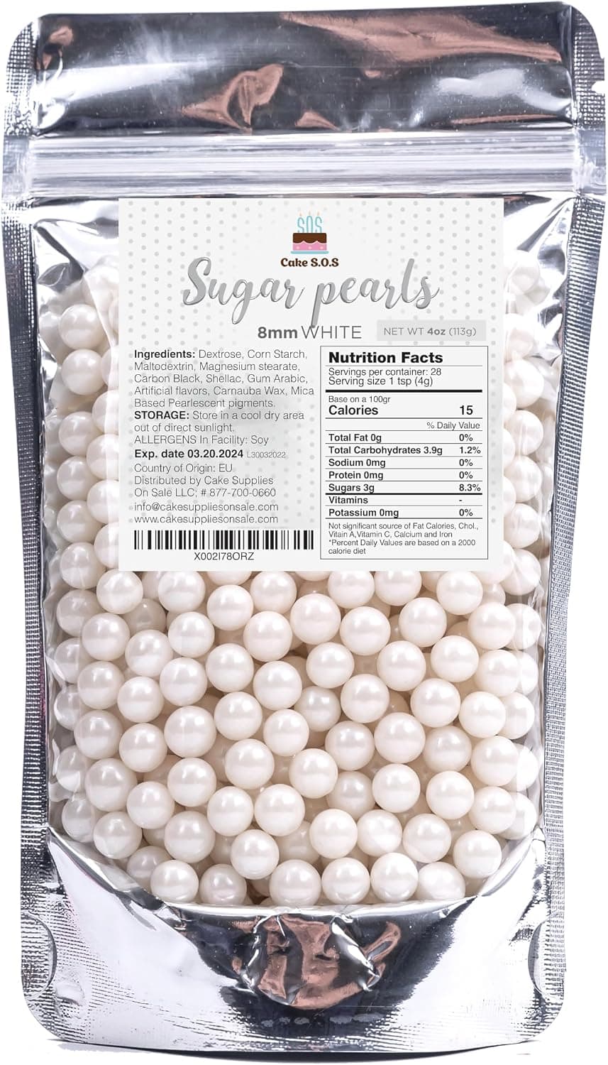 Sugar Pearls - Pearlized White 8 mm - 4 oz