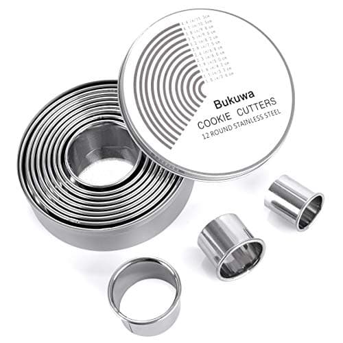 Bukuwa 12 Pcs Round Cookie Biscuit Cutter Set, Graduated Circle Cutters | 18/8 Stainless Steel, Pastry Cookie Cutters, Donut Cutter Ring Molds for Baking, Cooking, Gift