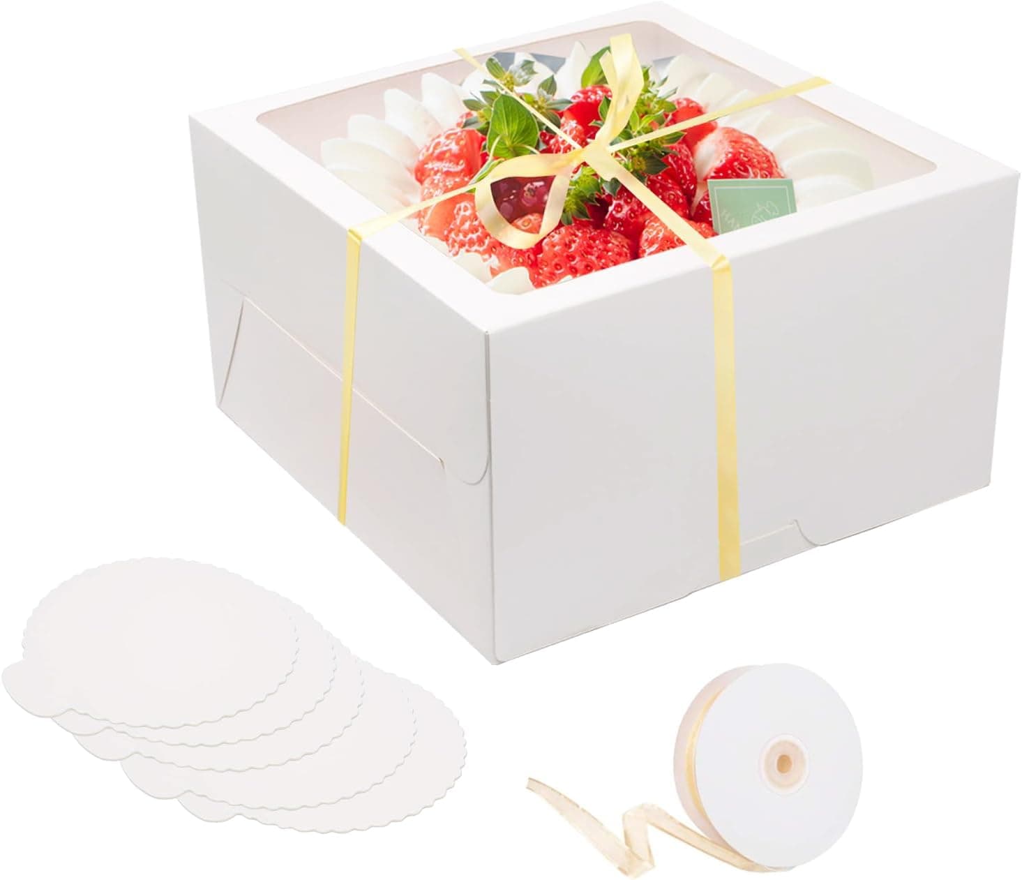 LOKQING 20Pcs Cake Boxes with Window and Cake Boards, White Bakery Boxes 12x12x6 Inches