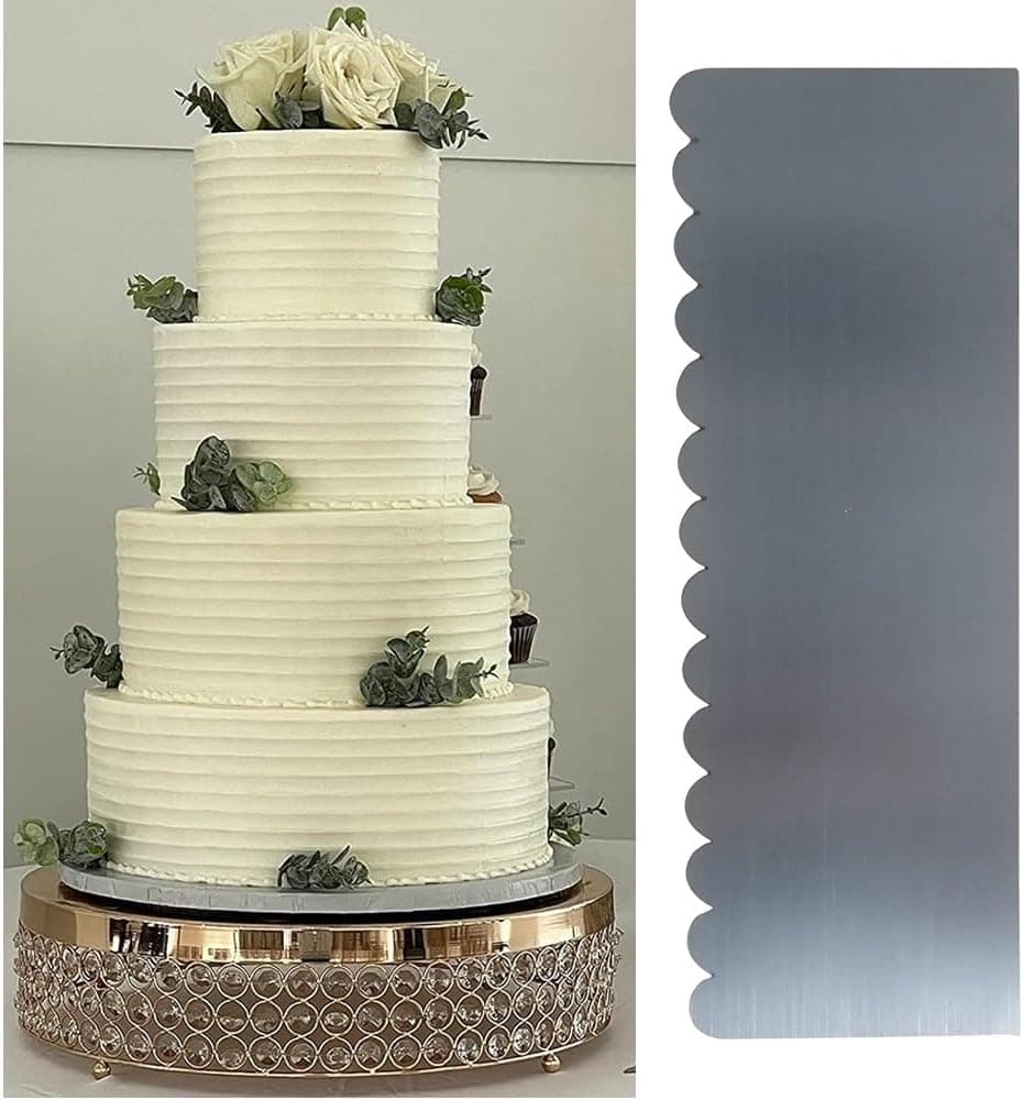 Siking Stainless Steel Cake Comb Metal Cake Scraper, Cake Buttercream Smoother Edge Side Sculpting Decorating Tools (Narrow Scallop)