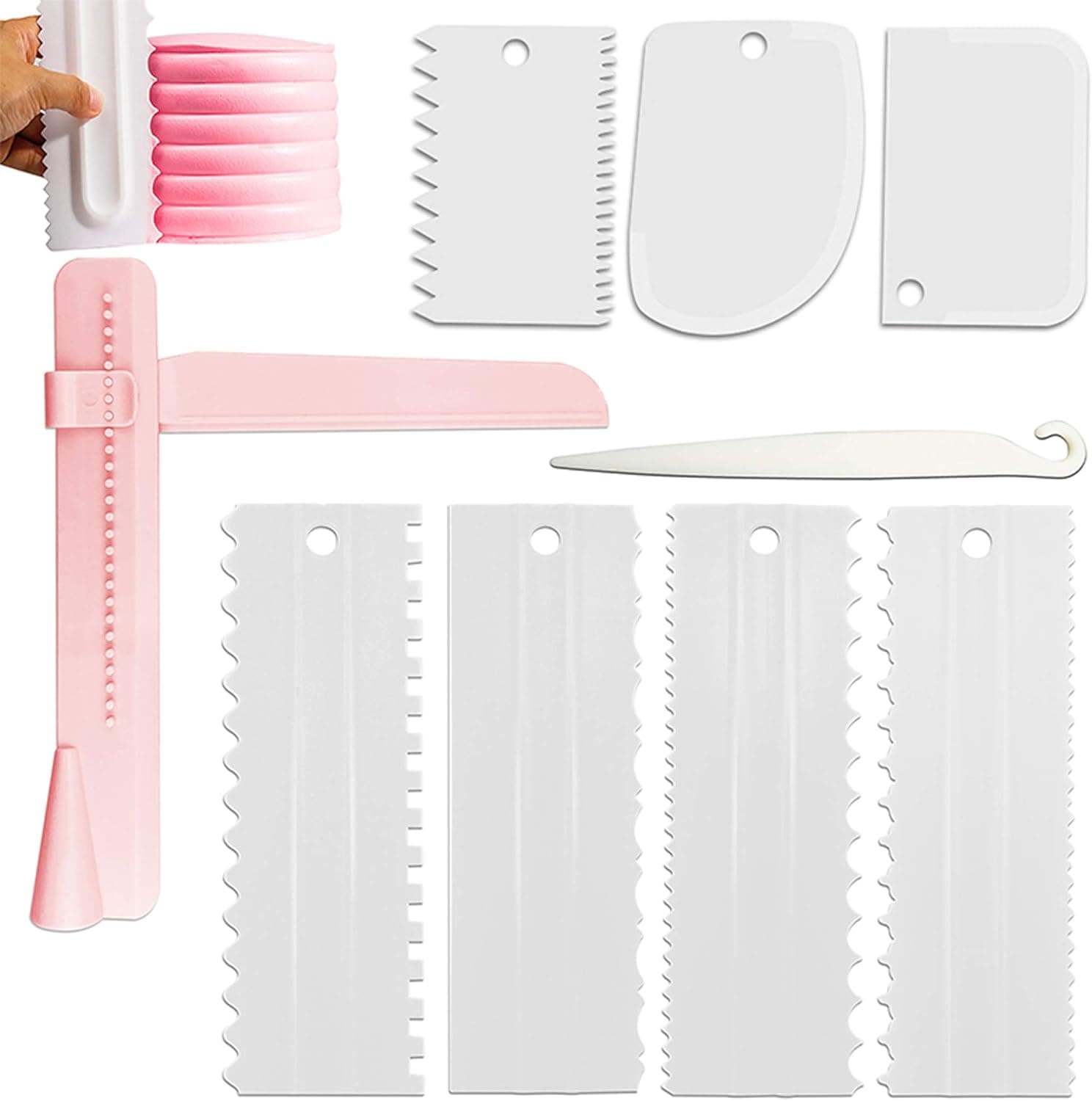 Cake Scraper Set of 9 Packs, Decorating Comb and Icing Smoother, Plastic Baking Scrapers