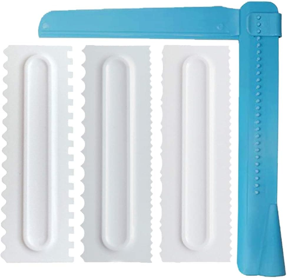 Averfeel 4PCS Adjustable Cake Scraper Smoother Set with 3 Decorating Combs
