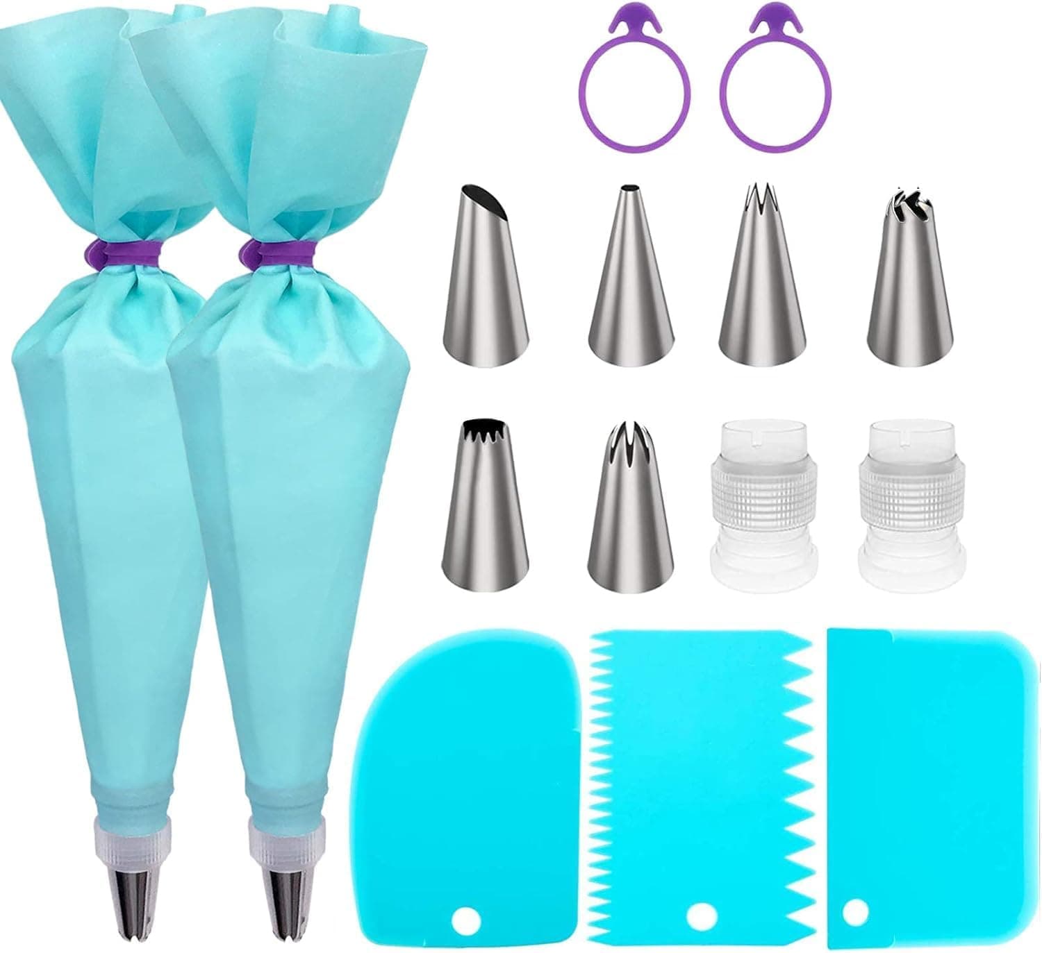 Piping Bags and Tips Set, Cake Decorating Kit Supplies, Frosting Piping Kit for Baking with Pastry Bags and Tips, Standard Converters, Silicone Rings