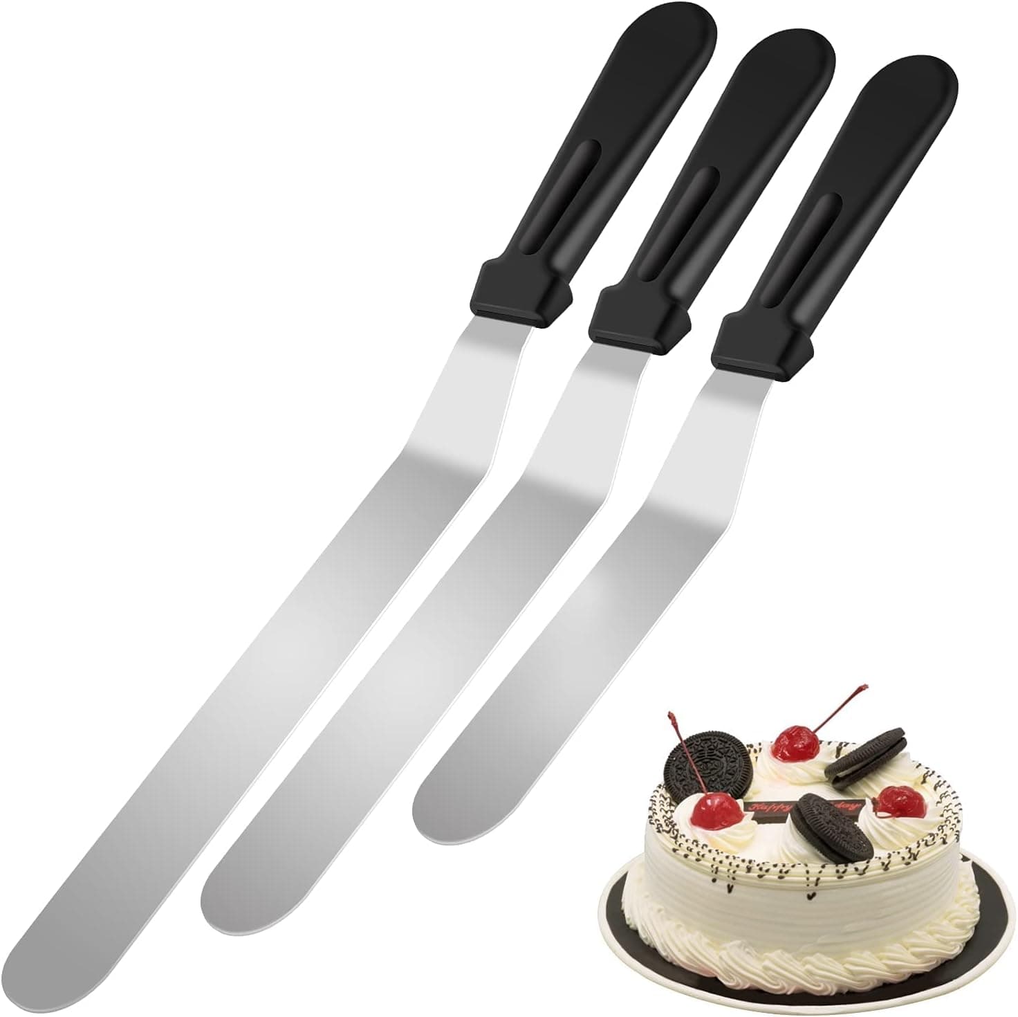 SIMEEGO Cake Offset Spatula Set with 6, 8, 10 Inch Stainless Steel Blades and PP Plastic Handles