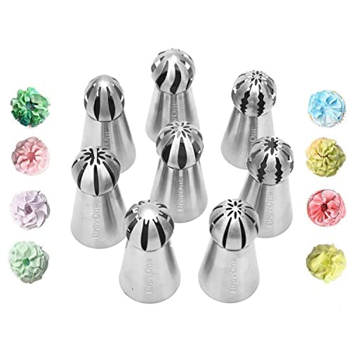 8 PCS Russian Piping Tips Set, BravOne Stainless Steel Russian Piping Ball Tips Flower Frosting Tips Icing Tips Piping Nozzles Cake Decorating Tips Kit