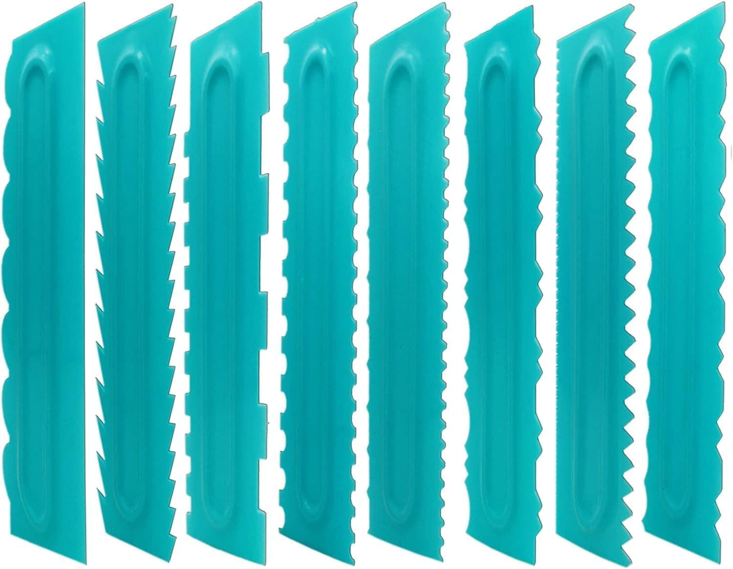 Acroyan Cake Scraper set of 8 Pack Cake Edge Tools Decorating Icing Smoother Comb, 16 Design Textures-Blue