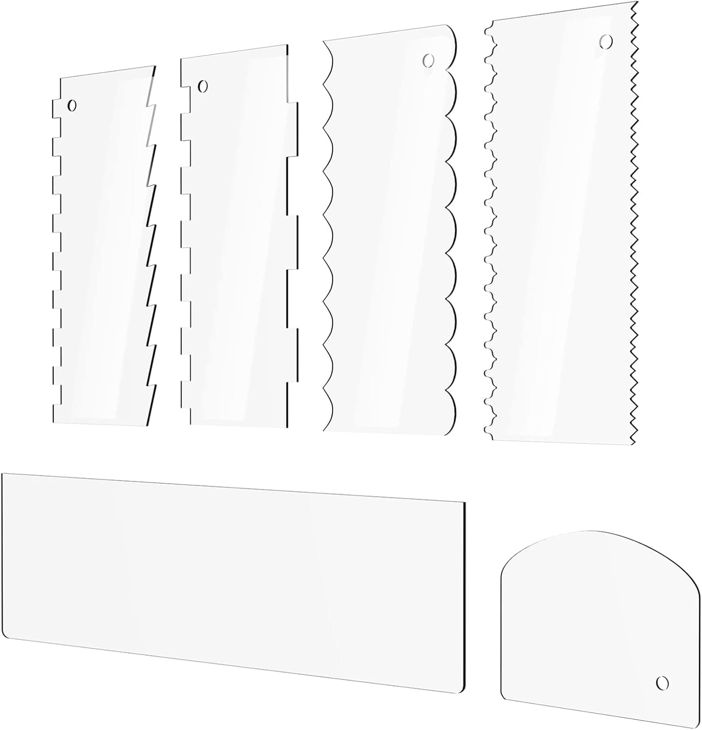Cake Scraper 6 Pieces Clear Acrylic Icing Smoother Decorating Comb Set, 11 Stripe Patterns