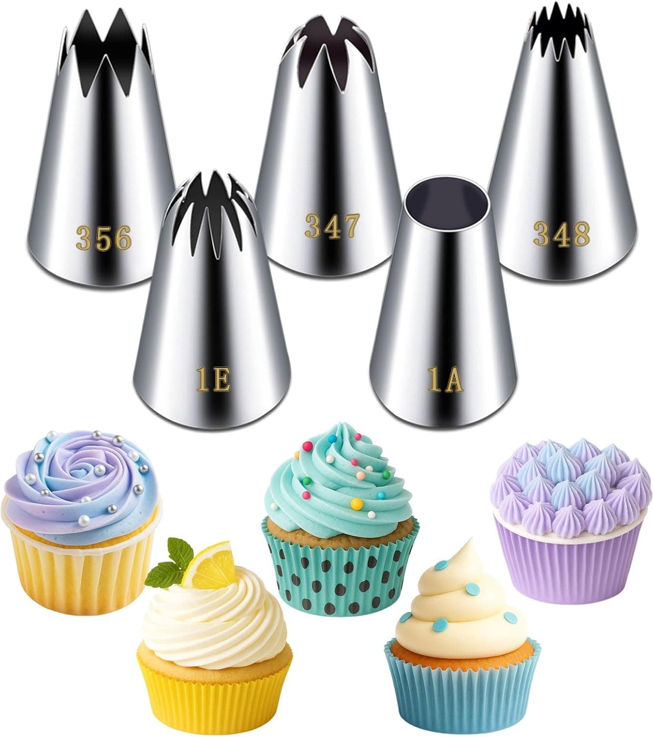 Suuker Large Piping Tips Set, Stainless Steel, 5 Pieces (1A 1E 348 347 356)