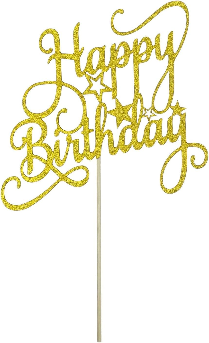 Gold Glitter Happy Birthday Cake Topper for Birthday Party Decorations