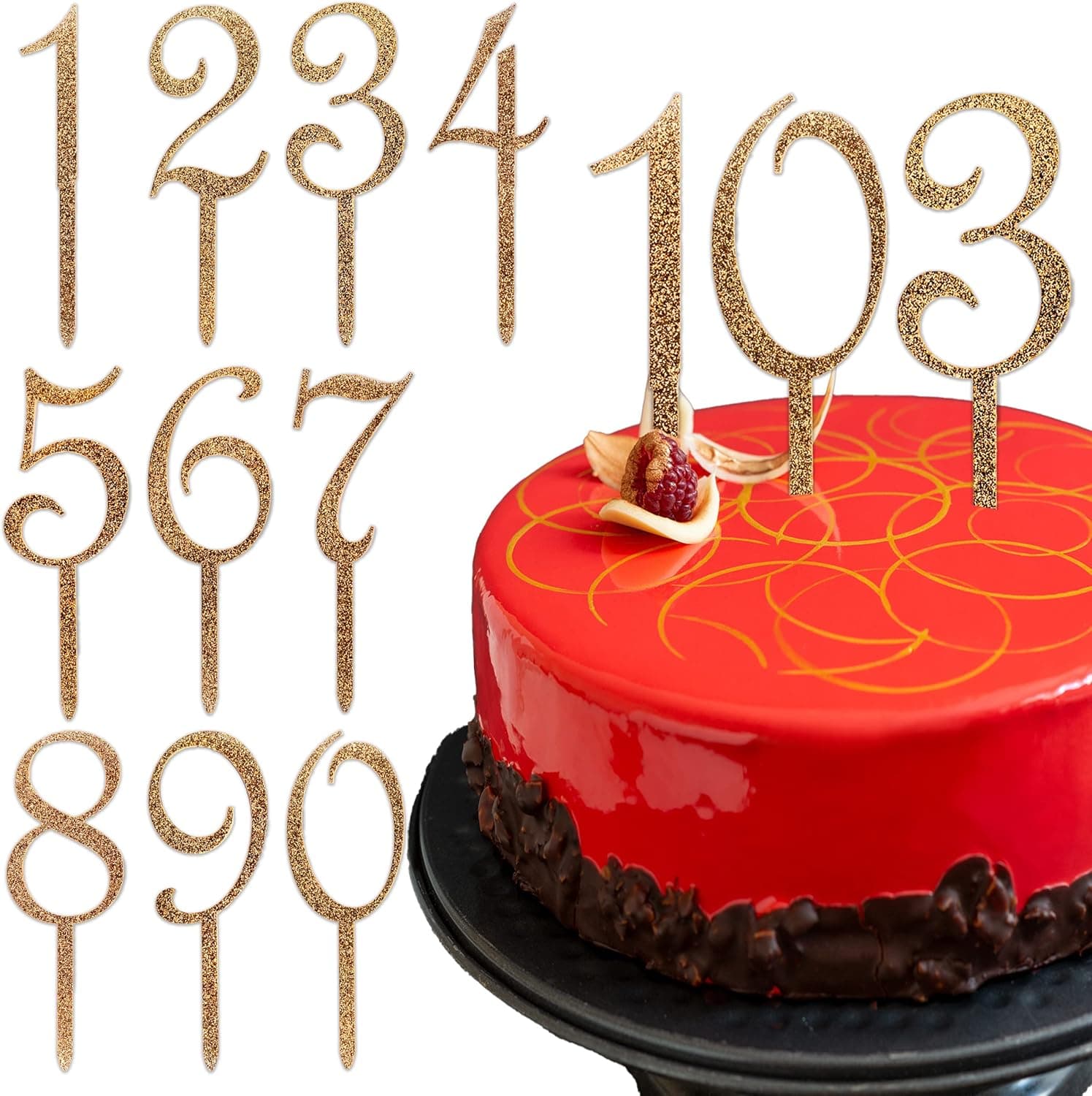 TIALLY Gold Acrylic Cake Topper Numbers - 10 pcs Large Sturdy Number Cake Decorations, Happy Birthday Decor for All Ages