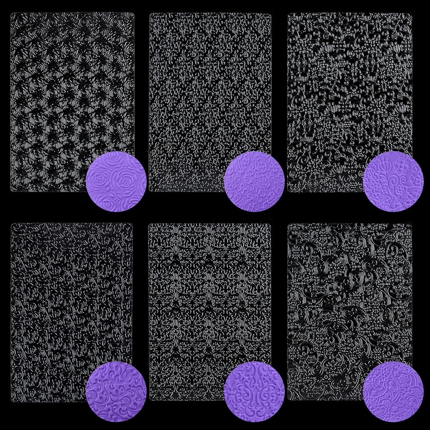 Ocmoiy Floral Molds for Chocolate & Fondant Cake Decoration, 6 Pack - Rose Vine Lace Fondant Embossing Molds
