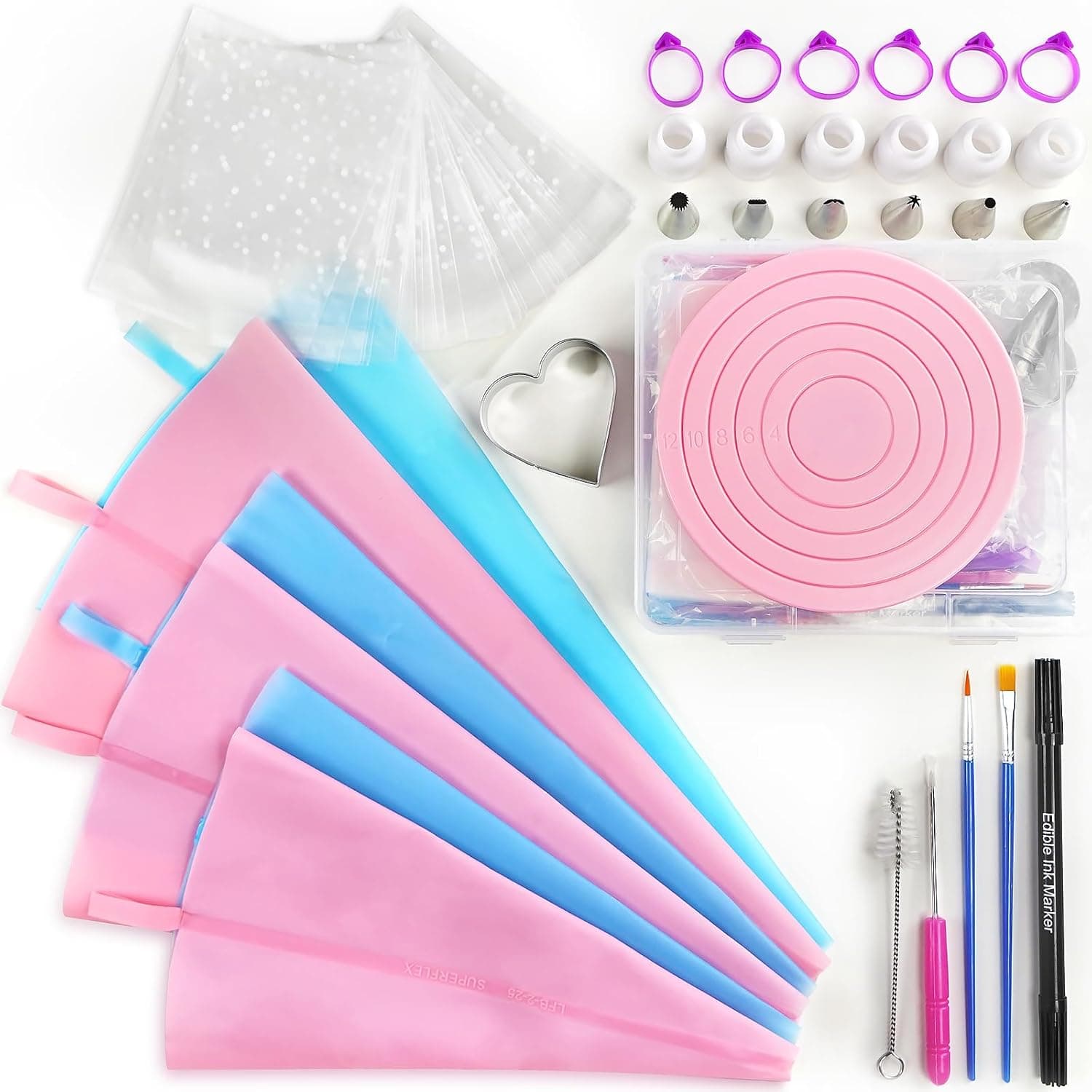 Cookie Decorating Supplies Kit 82Pcs with Storage Box, Sugar Cookies Turntable Set with 6 Piping Tips, Scribe Needle and Brush