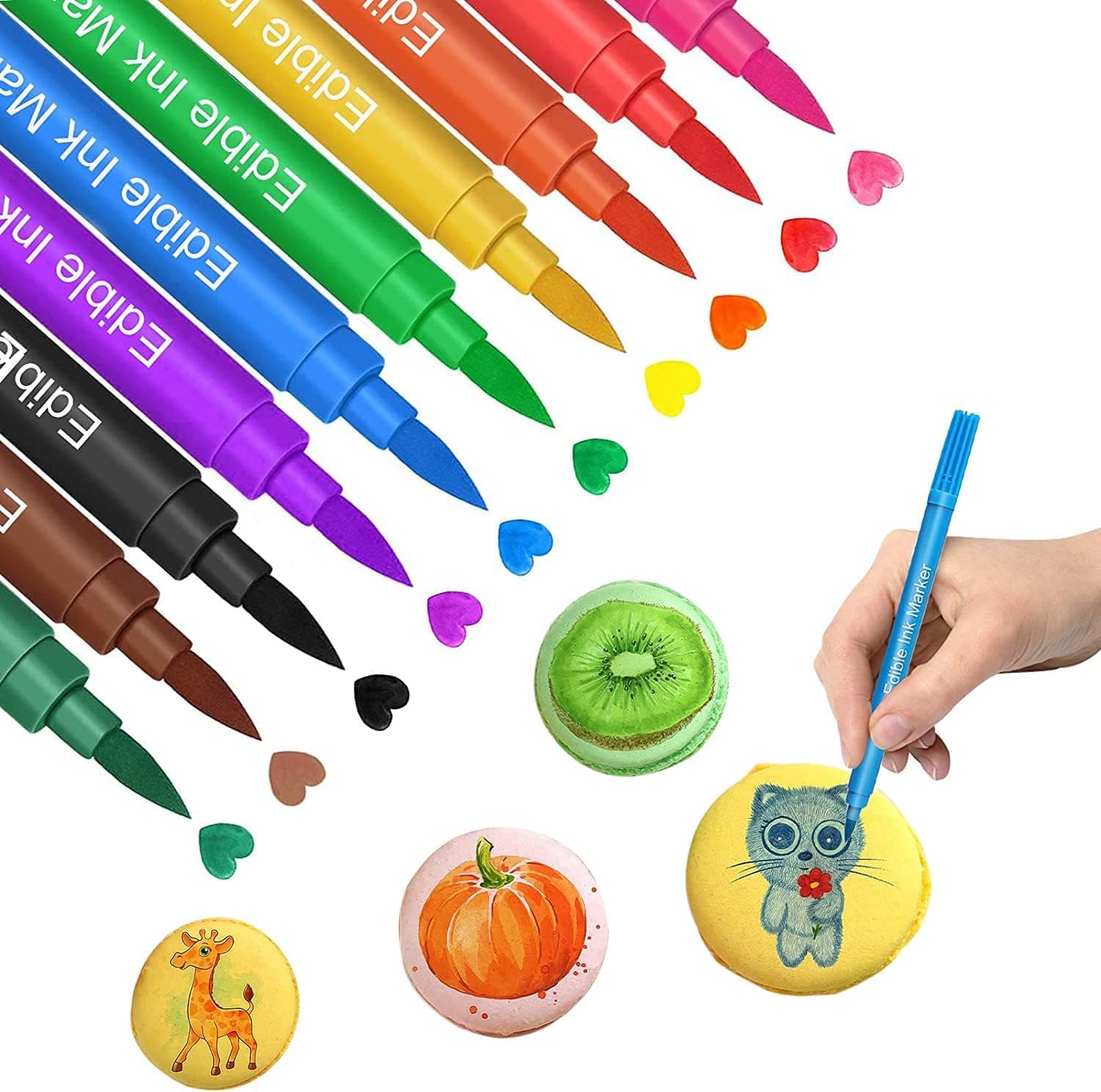 Food Coloring Markers, Edible Markers for Cookies, Fine and Thick Tip Food Grade Gourmet Writers, 10PCS