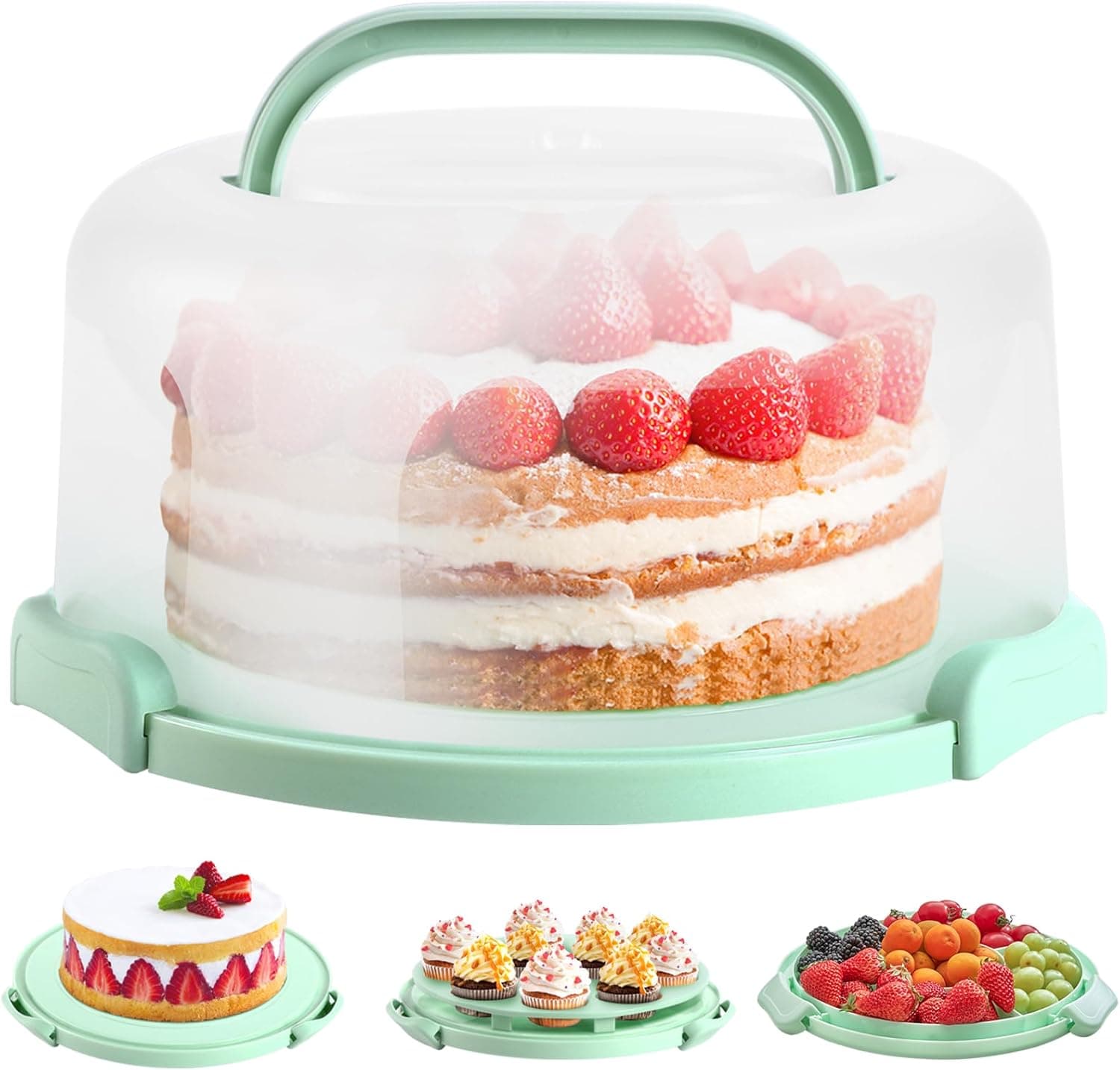 Ohuhu Cake Carrier with Lid and Handle, BPA-Free Cake Container for 10 Inch Cake with Two Sided Base