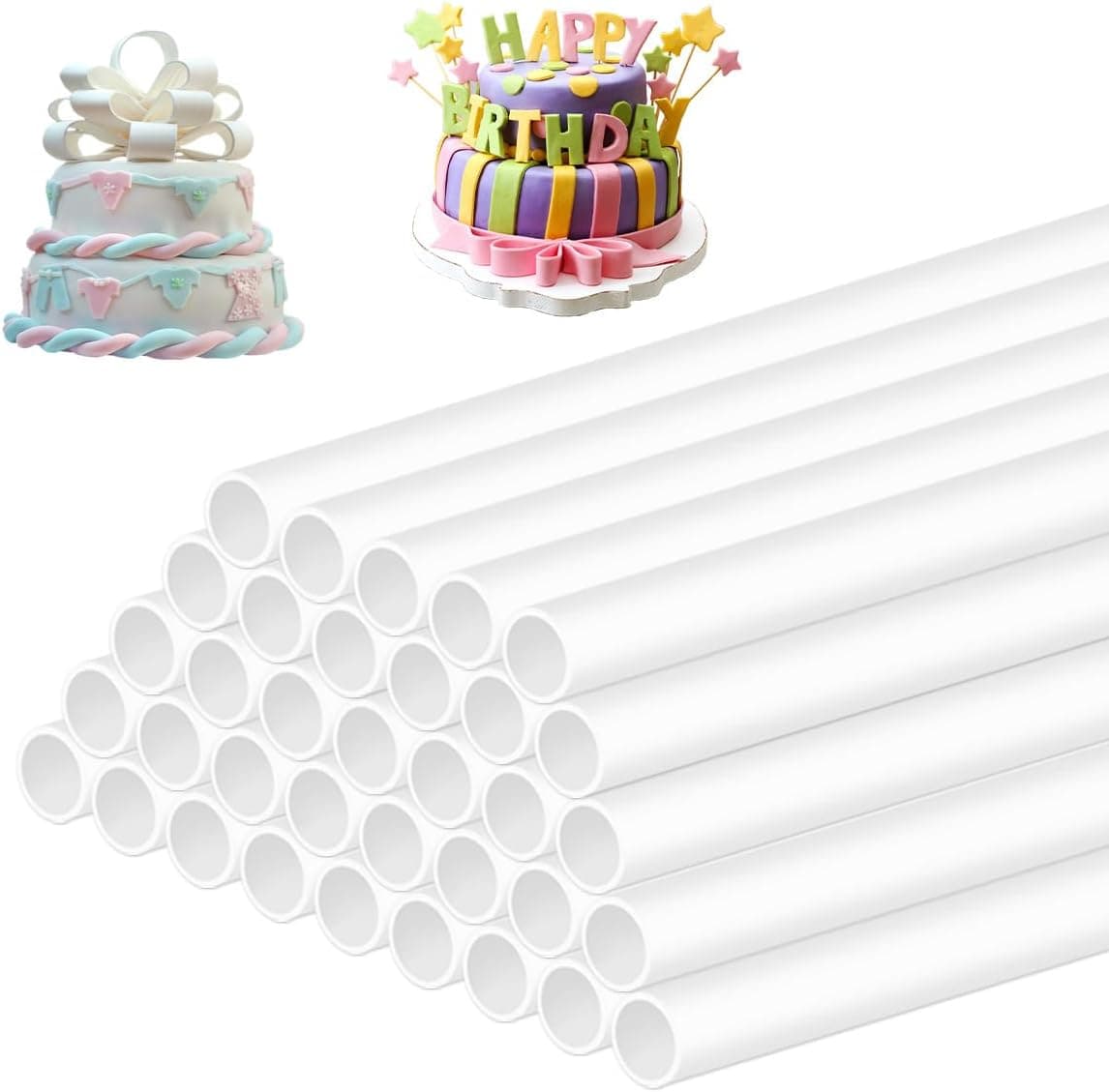 BUYGOO 50Pcs Cake Dowels for Tiered Cakes, Plastic Cake Dowel Rods for Stacking and Supporting (12 Inch)