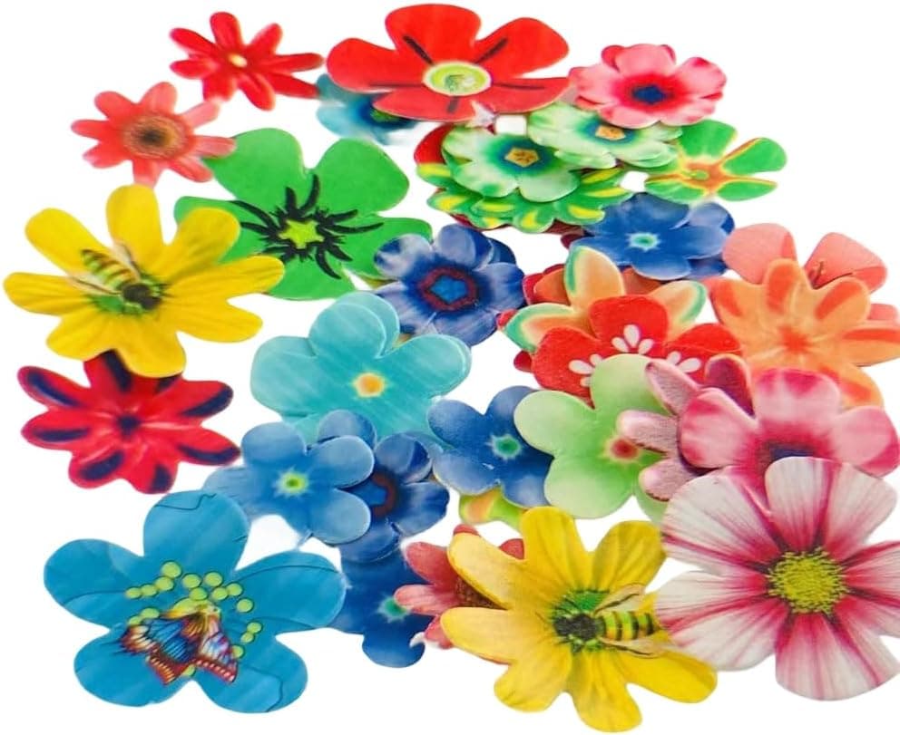 Edible Flowers Wafer Paper Cake Cupcake Toppers 35pcs for Decorating Rice Paper Flower Food Decorations Mix Size Color