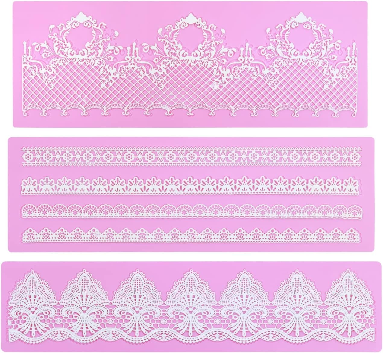 FYZ Brothers Silicone Molds for Cake Decorating - Embossing Lace Fondant Molds, Cake Flowers Lace Mats Set of 3