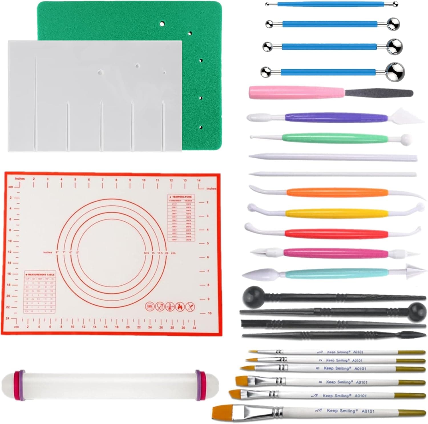 Gum Paste Flower Tools Sugar Flower Making Kit - Modelling Tools, Cake Brush, Petal Ball Tools, Frilling Stick, Veining Board, Foam Pad, Silicone Mat, Rolling Pin