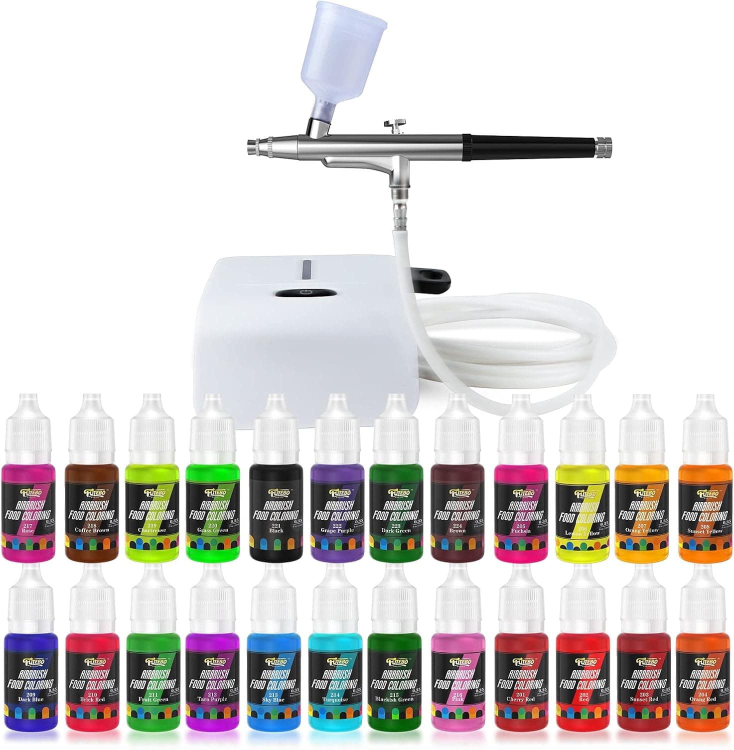 Futebo Cake Airbrush Decorating Kit with Compressor and 24 Vivid Airbrush Liquid Food Colors